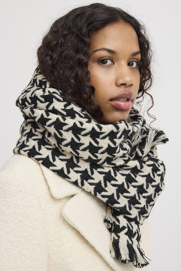 Foulard Châle Yohji Yamamoto Y's En Laine Noir Et Blanc - Motif Logo, Dimensions 8 X 61 - Occasion Très Bon état