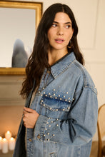 Charger l&#39;image dans la galerie, VESTE EN JEAN LONGUE COUPE AMPLE PERLES CREAM CRVIV DECO JACKET 10614378
