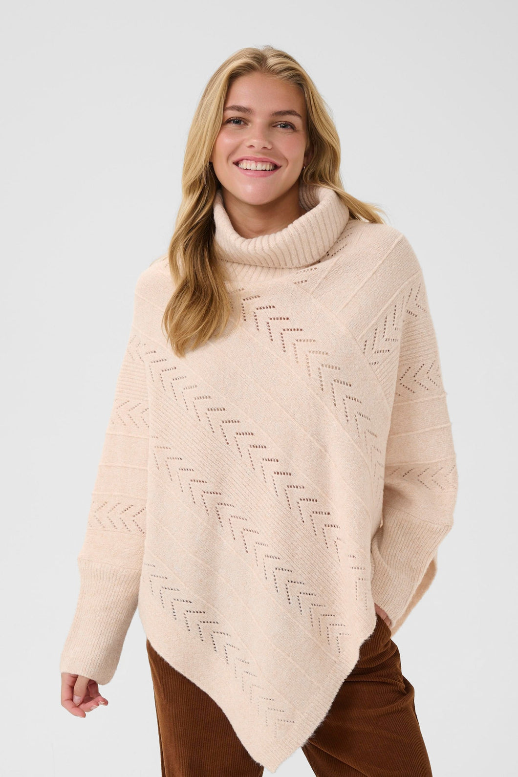 PONCHO TRICOT POINTELLE COL ROULÉ AVEC MANCHES CREAM CRHOLIDAY 10612387 100233
