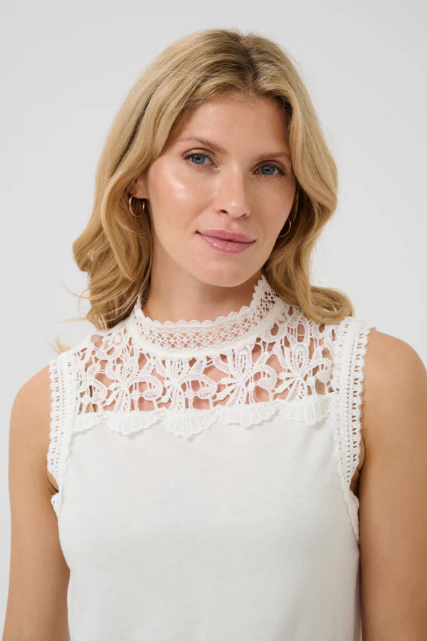 HAUT CAMISOLE COL MONTANT DENTELLE CREAM CRLIVY SLEEVELESS 10613703-110602