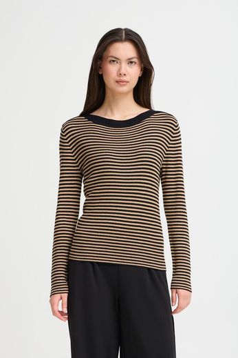 HAUT TRICOT RAYURES COL BATEAU M/L ICHI IHMAFA LS20 20124237