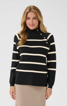 Charger l&#39;image dans la galerie, TRICOT COL HAUT BOUTONS DORÉS RAYURES CREAM CRDELA 10614314
