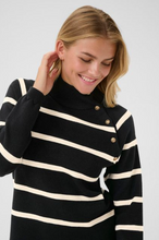 Charger l&#39;image dans la galerie, TRICOT COL HAUT BOUTONS DORÉS RAYURES CREAM CRDELA 10614314
