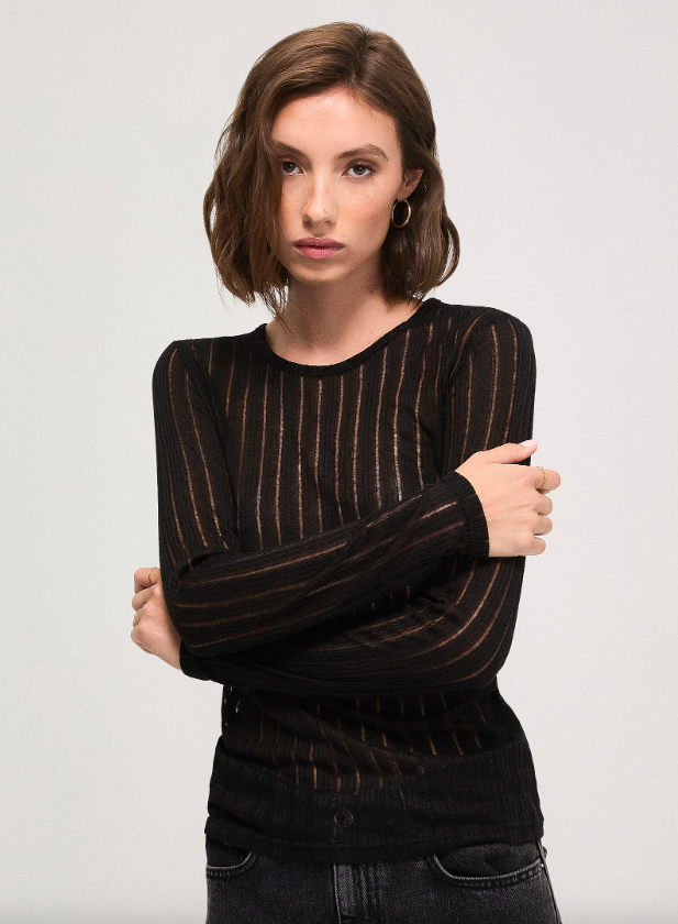 HAUT AJUSTÉ MANCHES LONGUES TRANSPARENCE EN RAYURES ICHI IHOLIVIE LS 20124119