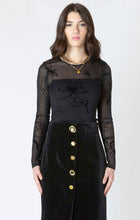 Charger l&#39;image dans la galerie, HAUT BODYSUIT AJUSTÉ MANCHES LONGUES COL ROND TRANSPARANT FLEURS DEX 2622350
