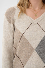 Charger l'image dans la galerie, TRICOT MANCHE LONGUE COL V MOTIF LOSANGE CREAM CRHOPE KNIT PULLOVER 10615298
