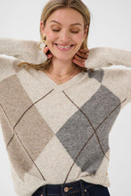 Charger l'image dans la galerie, TRICOT MANCHE LONGUE COL V MOTIF LOSANGE CREAM CRHOPE KNIT PULLOVER 10615298
