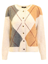 Charger l'image dans la galerie, TRICOT CARDIGAN BOUTONS MANCHE LONGUE COL ROND MOTIF LOSANGE JENSEN 60018-17338
