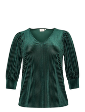 Charger l'image dans la galerie, HAUT VELOURS RAYURES VERTICALES COL V MANCHE 3/4 TAILLE PLUS KAFFE CURVE KCCACANNA 10581210 106796
