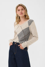 Charger l'image dans la galerie, TRICOT MANCHE LONGUE COL V MOTIF LOSANGE CREAM CRHOPE KNIT PULLOVER 10615298
