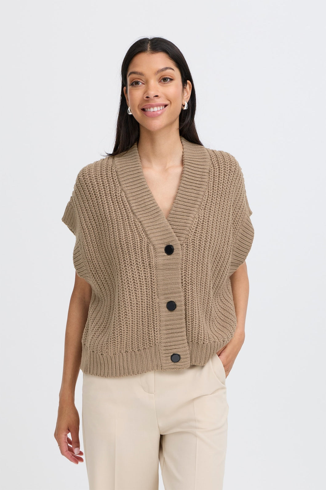 TRICOT PONCHO SANS MANCHE COL V BOUTONS B.YOUNG BYOTINKA 20815276 181112