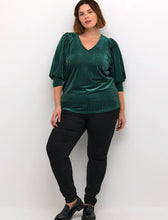 Charger l'image dans la galerie, HAUT VELOURS RAYURES VERTICALES COL V MANCHE 3/4 TAILLE PLUS KAFFE CURVE KCCACANNA 10581210 106796
