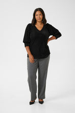 Charger l'image dans la galerie, HAUT VELOURS RAYURES VERTICALES COL V MANCHE 3/4 TAILLE PLUS KAFFE CURVE KCCACANNA 10581210 106480
