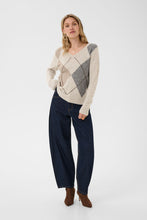 Charger l'image dans la galerie, TRICOT MANCHE LONGUE COL V MOTIF LOSANGE CREAM CRHOPE KNIT PULLOVER 10615298
