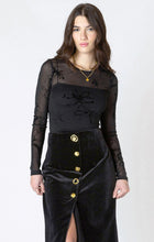 Charger l&#39;image dans la galerie, HAUT BODYSUIT AJUSTÉ MANCHES LONGUES COL ROND TRANSPARANT FLEURS DEX 2622350
