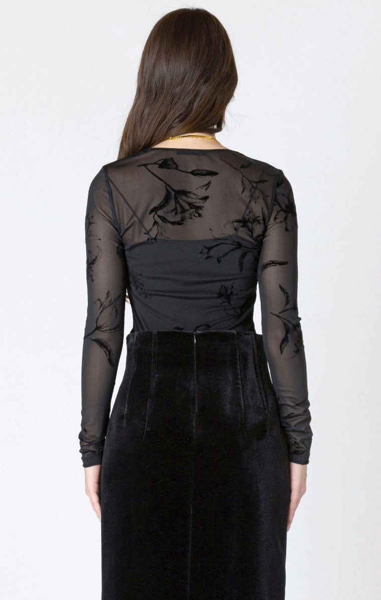 HAUT BODYSUIT AJUSTÉ MANCHES LONGUES COL ROND TRANSPARANT FLEURS DEX 2622350