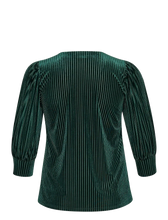 Charger l'image dans la galerie, HAUT VELOURS RAYURES VERTICALES COL V MANCHE 3/4 TAILLE PLUS KAFFE CURVE KCCACANNA 10581210 106796
