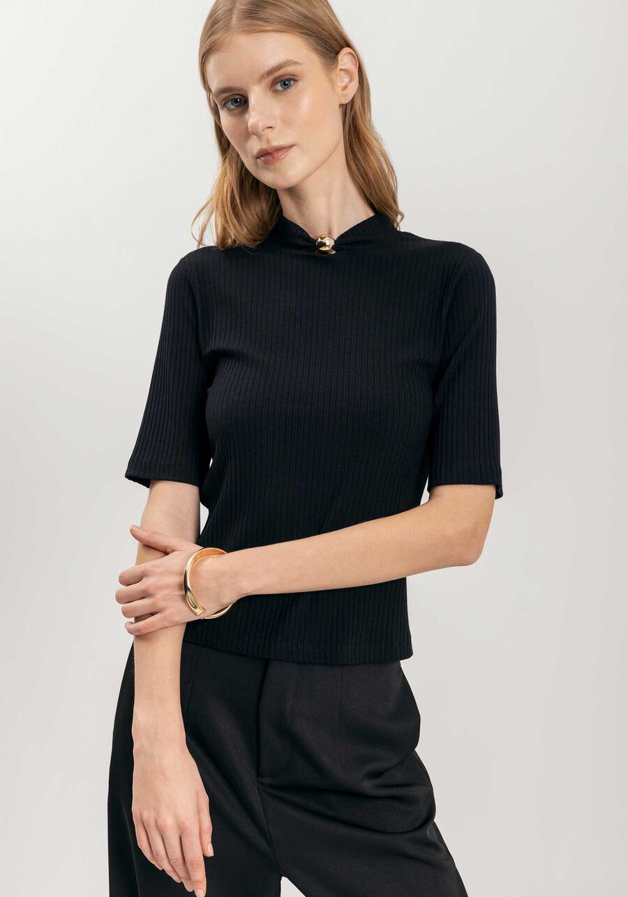 HAUT AJUSTÉ RIBS MANCHES COUDE COL CHEMINÉ AVEC BILLE LEZ A LEZ 9237E