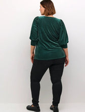 Charger l'image dans la galerie, HAUT VELOURS RAYURES VERTICALES COL V MANCHE 3/4 TAILLE PLUS KAFFE CURVE KCCACANNA 10581210 106796
